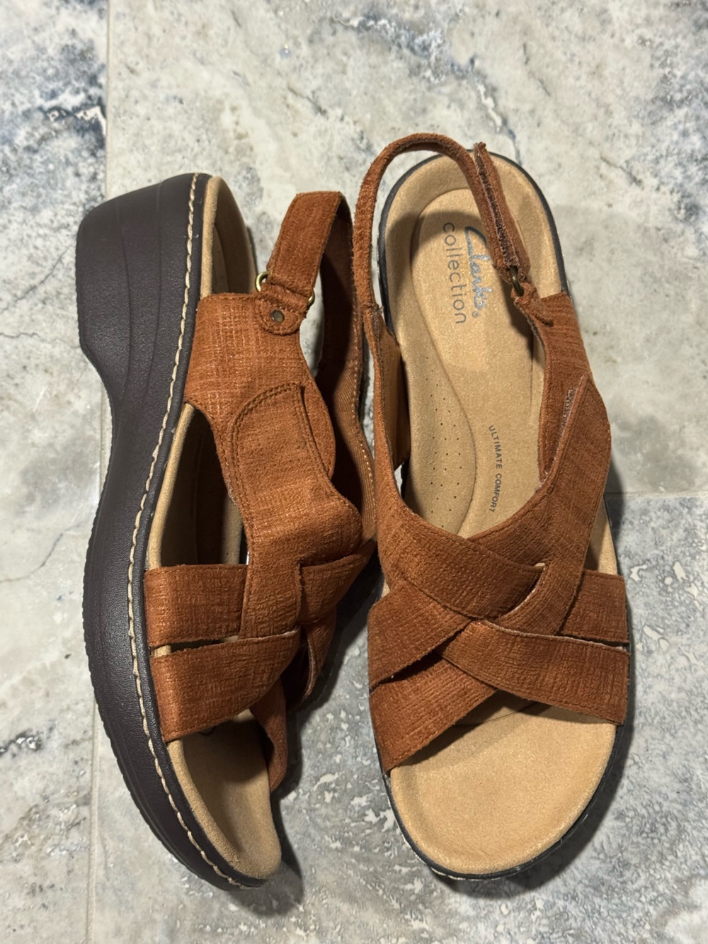 NWOT Clarks Rust Brown Cross-Strap Slingback Sandals